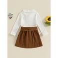 thumbnail image 4 of Suealasg 2pcs Little Girl Spring Skirt Set Solid Ribbed Long Sleeve Lapel V-Neck Tops Button Belted Skirt 1T 2T 3T 4T 5T Kids Casual Outfits, 4 of 7