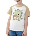 thumbnail image 4 of Virmaxy Toddler Boys Girls Cute Dinosaur Print T-Shirt Unisex Kids Trendy Plunger Short Sleeve Blouses 2025 Summer Lightweight Loose Fit Crewneck Blouses Tops Beige-1 3 Years, 4 of 8