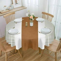 Sage Green Farmhouse Round Tablecloth 60 Inch - Waterproof Fabric Table Cloth Protector, Green Brown Striped Tablecloths Washable Table Cover for Kitchen Banquet Coffee Table Outdoor Party