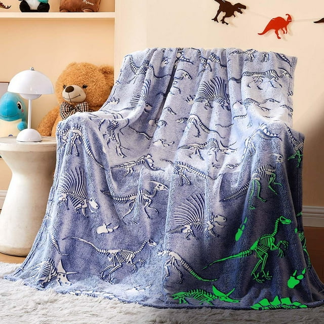 Manta con diseño de dinosaurio Wajade, color azul oscuro, 127 x 152 cm