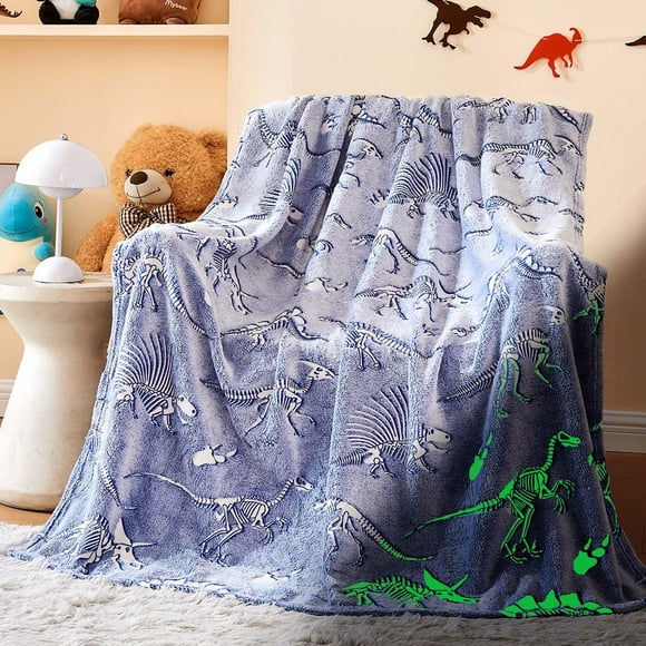 Manta con diseño de dinosaurio Wajade, color azul oscuro, 127 x 152 cm