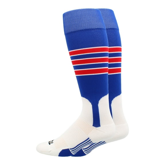 TCK Baseball Stirrup Socks with Stripes - Royal/White/Scarlet, Large
