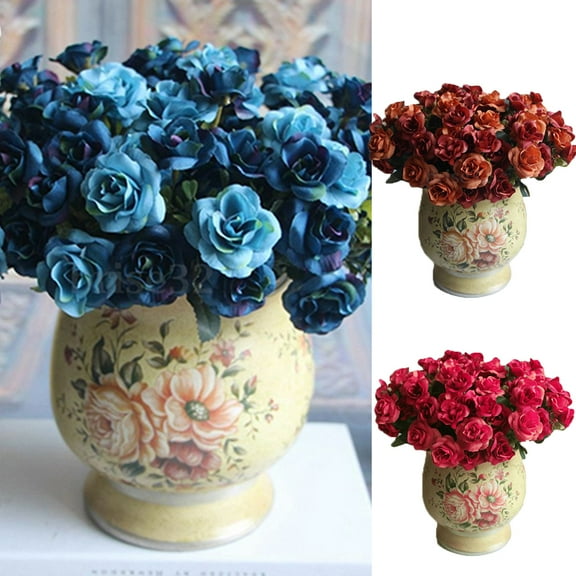 LINASHI Artificial Flowers Artificial Rose 15 Heads Vintage Rose Valentine's Day Flowers for Home Table Centerpiece Holiday Party Decor