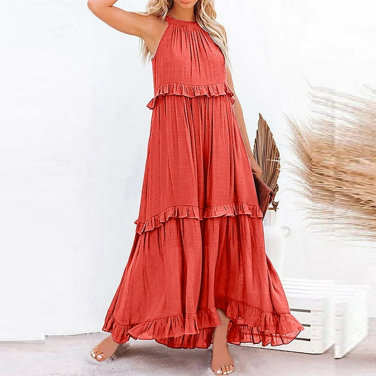 halter neck fishtail dress Vintage Print Halter Neck Fishtail Trim Sleeveless Maxi Dress main image 0