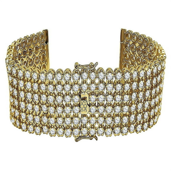 6 Row Iced Out Mens Custom Watch Band Simulated Diamonds Yellow Gold Finish Jo Rodeo Bracelet 6.5''