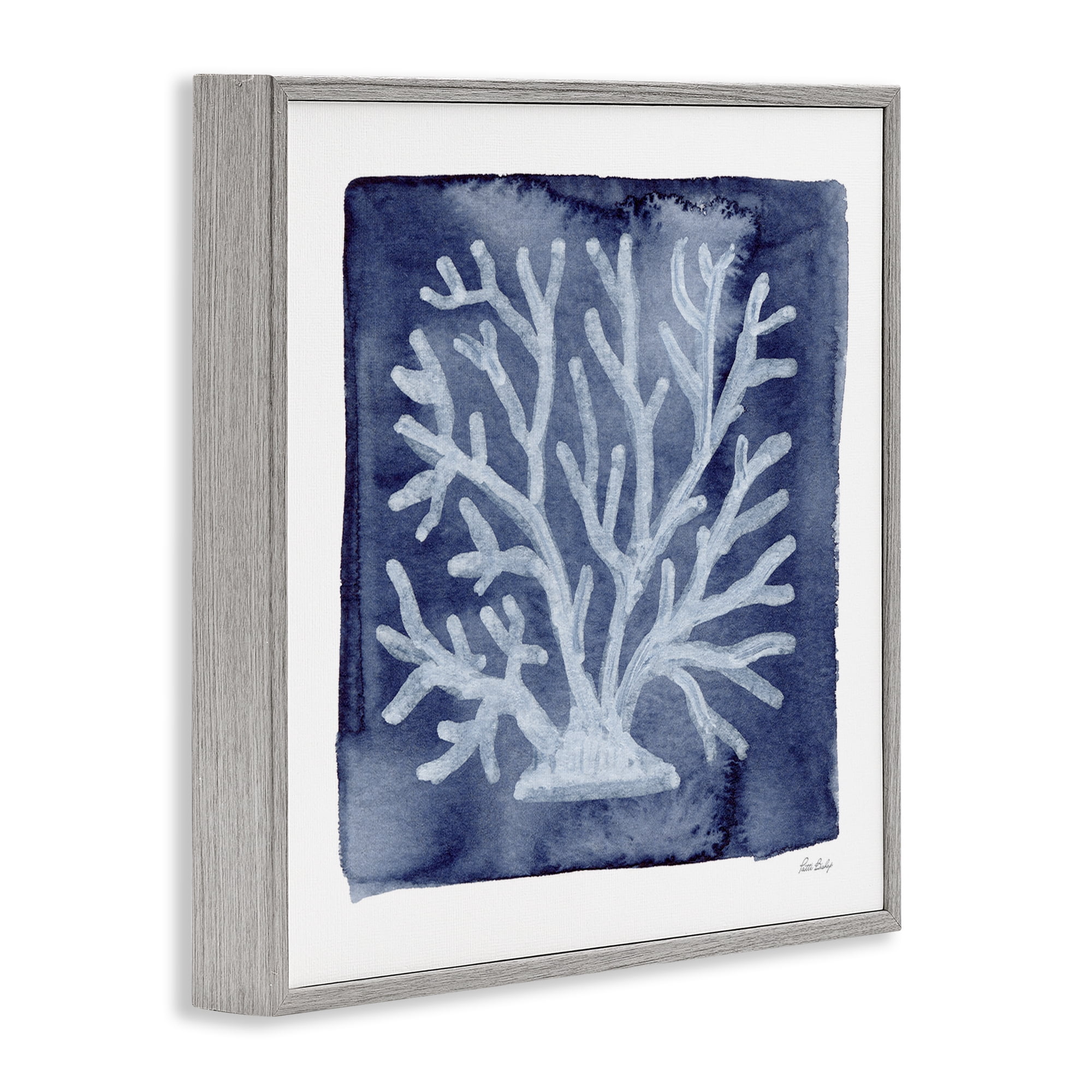 Stupell Industries White Coral on Indigo Gray Framed Giclee Art, design by Patti Bishop