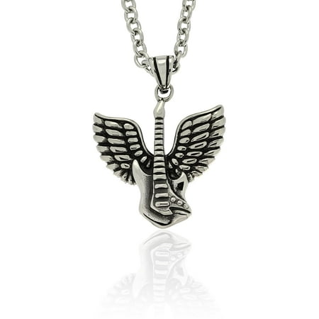 - Gemeni Stainless Steel 'Guitar Guardian Angel' Necklace