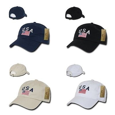 American Flag USA US Patriotic United States of America Polo Baseball Hat Cap-Black
