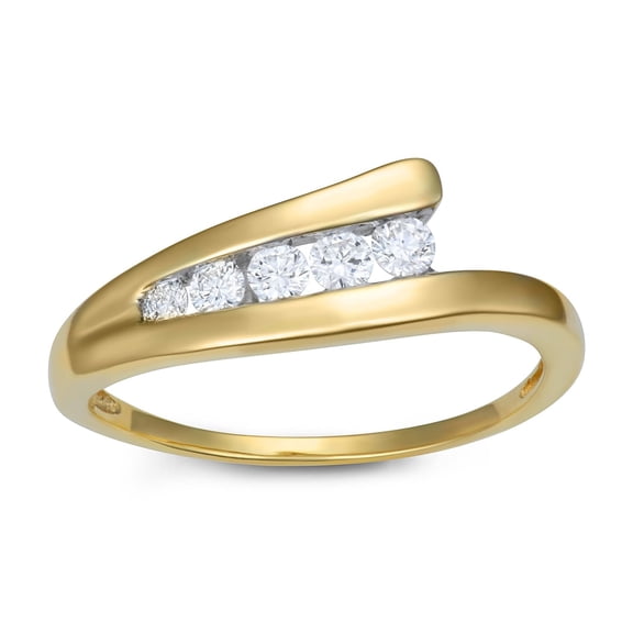 10K Yellow Gold Bypass Ring with Lab Grown Diamond- Modern Wave Design Band for Women, F-G, 0.25 Carat TW, (Ring Size : 5)