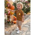 thumbnail image 4 of Cjfdfy Toddler Baby Boy Thanksgiving Outfit Infant Baby Boys Summer Fall Clothes Turkey Embroidery Lapel Neck Button Short Sleeve Shirt and Plaid Shorts 2Pcs Set, 4 of 9
