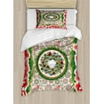 thumbnail image 1 of Christmas Duvet Cover Set Twin Size, Fir Tree Wreath with Vivid Bauble Figures Ornate Flowers Bells Presents Print, Decorative 2 Piece Bedding Set with 1 Pillow Sham, Multicolor, by Ambesonne, 1 of 3