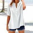 thumbnail image 4 of Ltctricy Women's 3/4 Sleeve Tops V Neck Half Button Solid Color Business Casual Work Shirts Loose Tunic Blouses, 4 of 7
