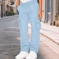 thumbnail image 2 of Ccpelsie Boy's Wide Leg Sweatpants Boy Fleece Open Bottom Straight Trousers Baggy Lounge Running Athletic Joggers Pants with Pockets(A01-Blue,14-15 Years), 2 of 6