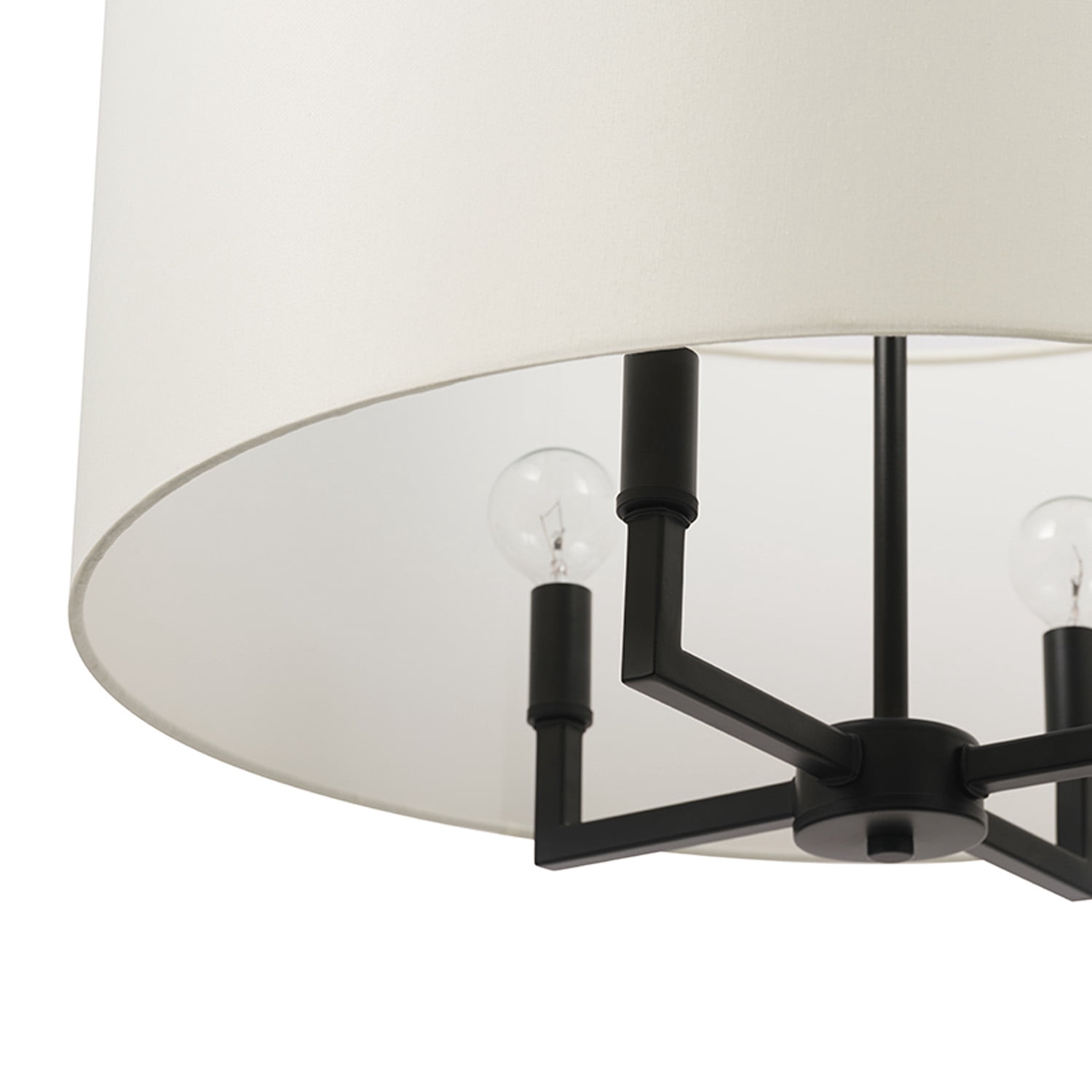 Globe Electric 4-Light Matte Black Chandelier, Beige Fabric Shade, Modern Farmhouse Style, 91004458