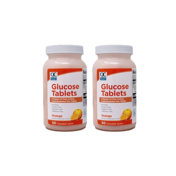 Quality Choice Glucose Tablets Orange Flavor 4g Carbohydrates 50 Chewable Tablets (Pack of 2)