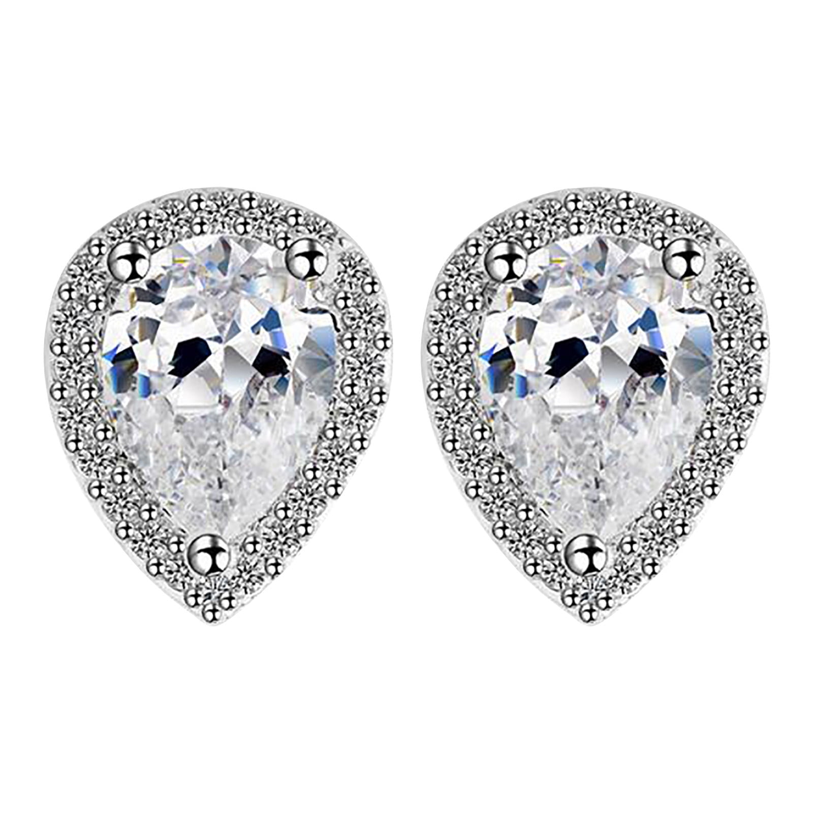 〖Hellobye〗Water Drop Shaped Full Diamond Love Shaped Earing Fashion ...