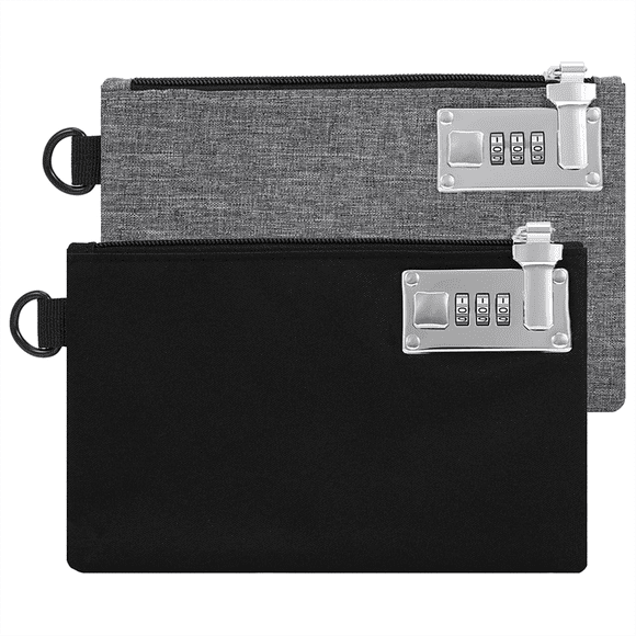 2 Pieces Lockable Money Pockets, Secure Nylon Lock Coin Purse Bank Bag with Zipper for Travel, Cash, Jewelry, Passport