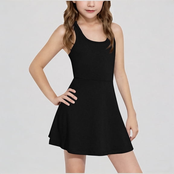 REDARER Girls Sleeveless Tank Dress with Flared Hem Slim Fit Casual Outdoor Play Tennis Dress for Kids,4-5 Years
