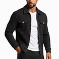 thumbnail image 3 of FRSASU Men's Waffle Knit Zip‑Up Jacket Lapel Collar Casual Coat with Gold‑Tone Button Chest Pockets Black, 3 of 7