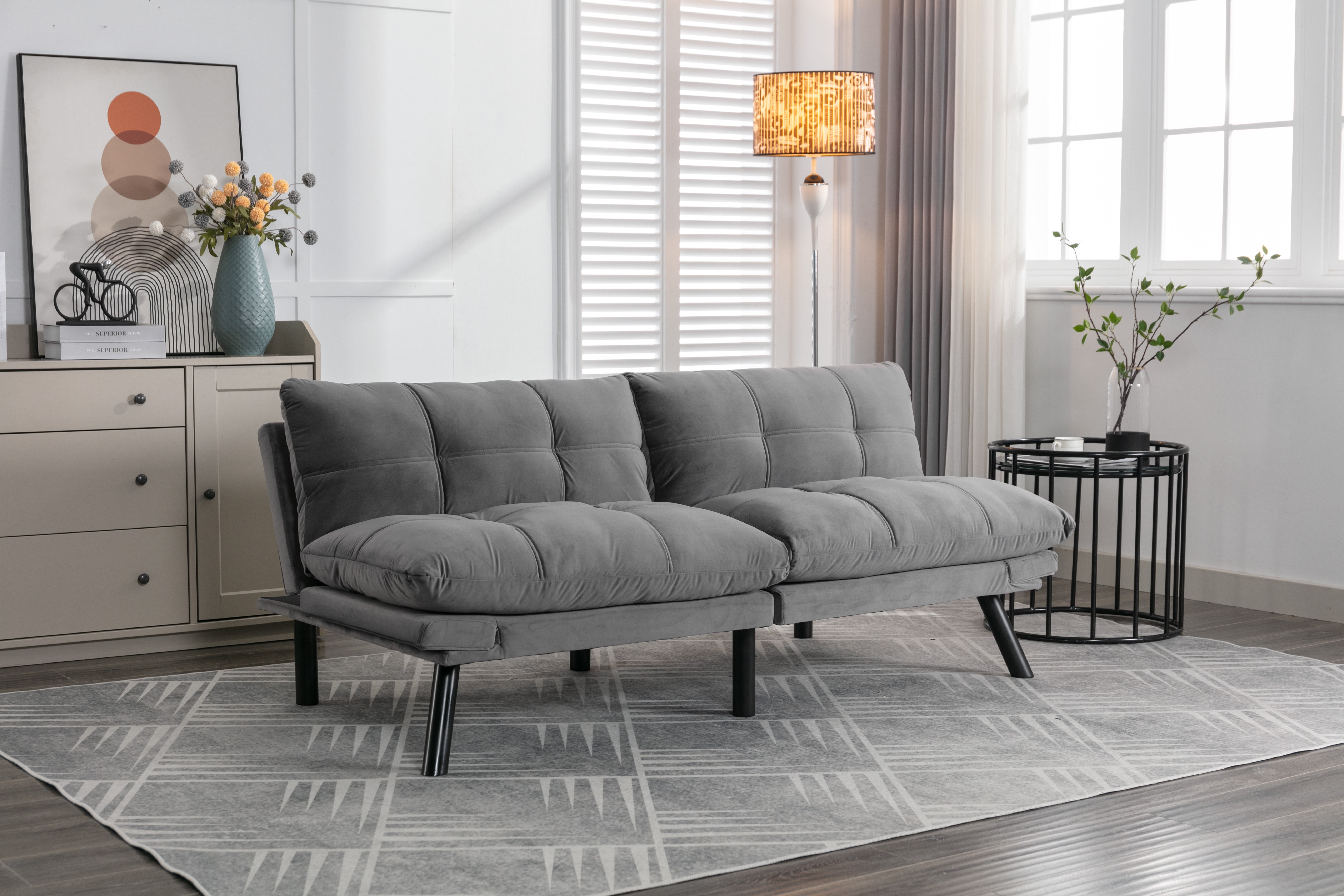 Gewnee Convertible Folding Modern sofa Bed,Upholstered Loveset,Adjustable Armrest and Backrest,Suitable for Living rooms and Apartments.Light Gray