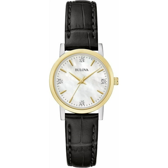 Bulova Women's Diamond Accent Black Leather Strap Watch - 98P225