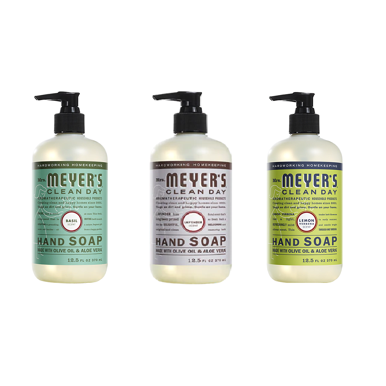 Mrs. Meyers Liquid Hand Soap, Lemon Verbena, Basil, Lavender, 12.50 Oz. 3 Packs