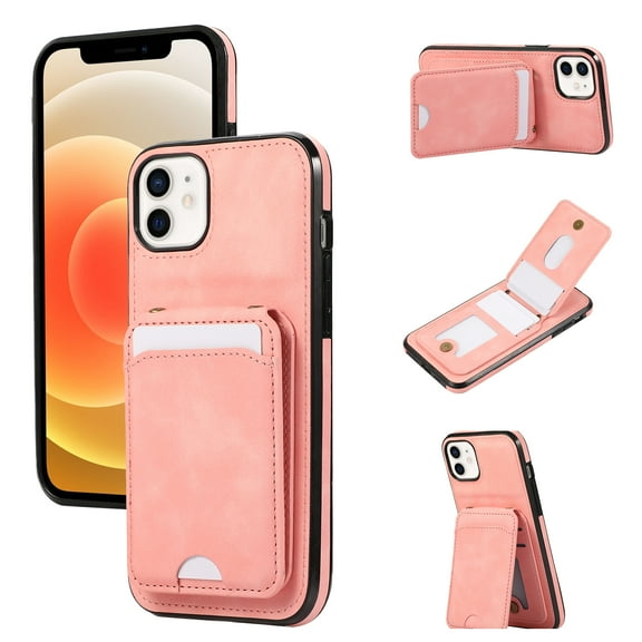 for iPhone 11 Wallet Case with Shoulder Lanyard Strap, Crossbody Phone Case with Card Holder Slots for Women Girls, Luxury PU Leather Flip Stand Purse Cover Shockproof Case, Pink