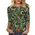 thumbnail image 2 of Jsaierl 3/4 Length Sleeve Tops for Women Summer Round Neck Shirts Boho Floral Ladies Blouses Flowy Loose Fit Tunic Top S-2XL, 2 of 5
