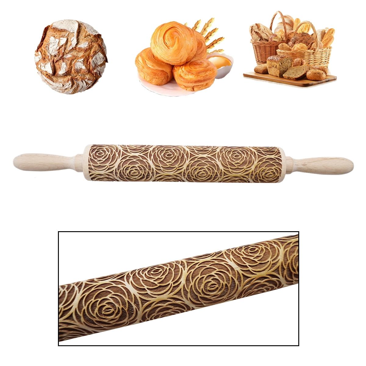 Christmas Wooden Rolling Pins, Engraved Embossing Rolling Pin with
