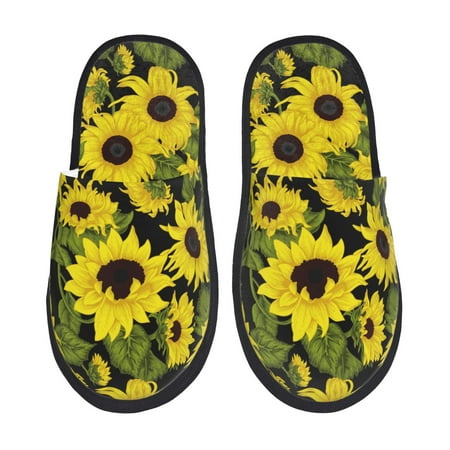 Balery Sunflowers In Vintage Slient Indoor Furry Fleece Comfort House Shoes Soft Non-Slip Home Shoes Cotton slippers House Slippers-- Large