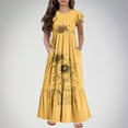 thumbnail image 2 of Yanlir Robe Décontractée Mode pour Filles Été Manches Volantes Manches Courtes Col Rond Robe Maxi avec Poche avant pour Tenues Élégantes 6-13 Ans (Orange#6, 8-9 Ans), 2 of 7