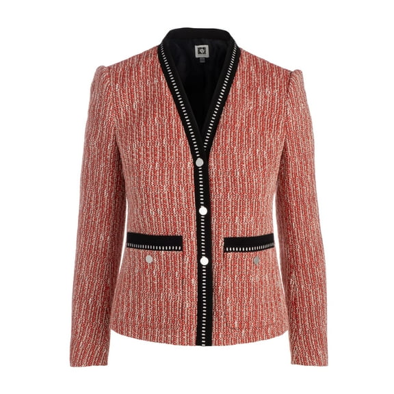 ANNE KLEIN Womens Red Textured Pocketed Varsity Cardigan Party Jacket 0