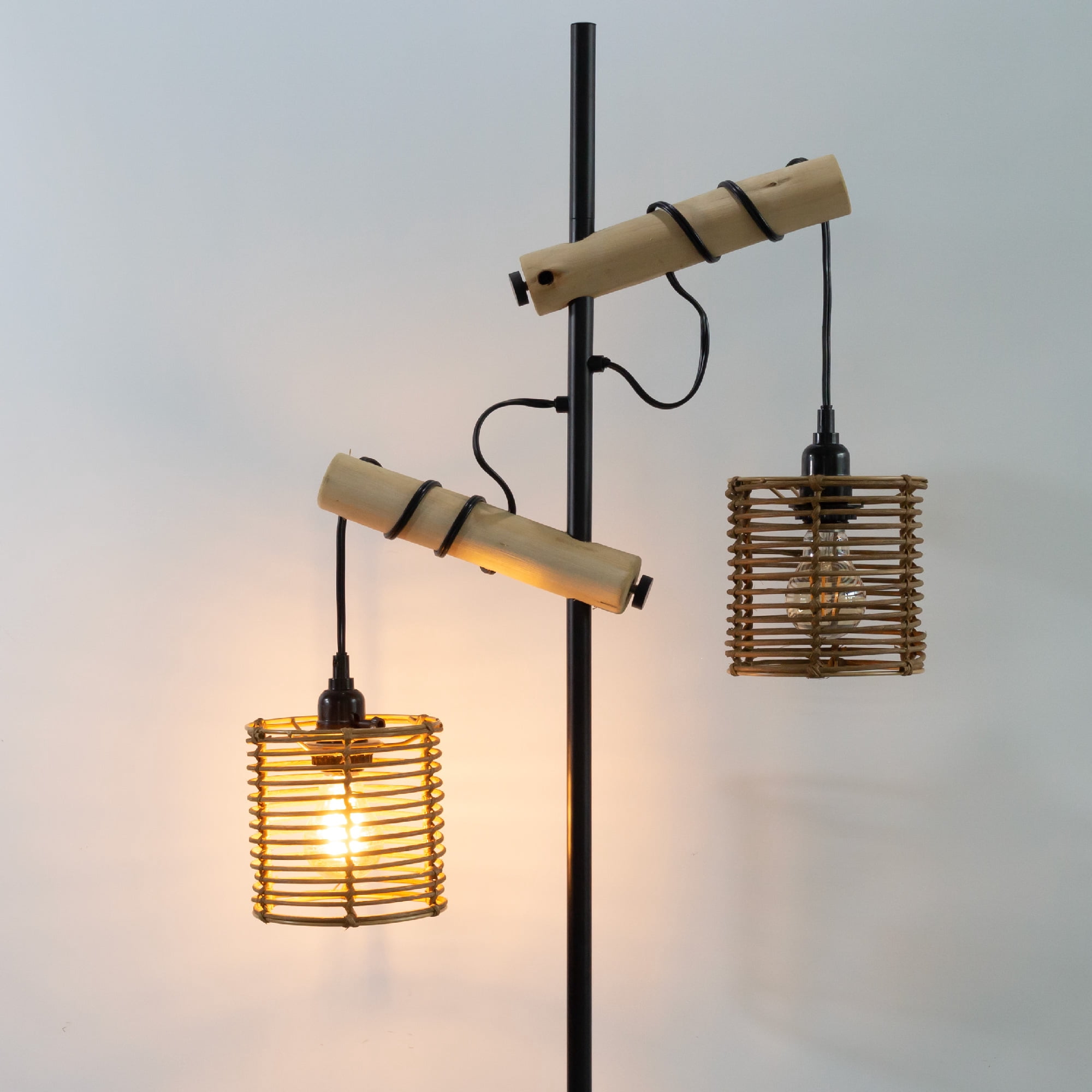 Rustic Floor Lamp for Living Room - Newly Upgraded Heavy-Duty Base Farmhouse Floor Lamp with 2 Country Vintage Reading Light