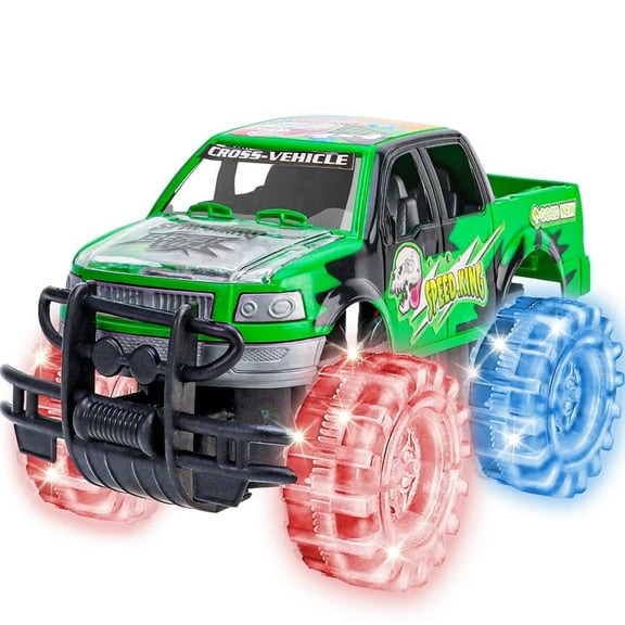 ArtCreativity Light-up Green Monster Truck, 8" Push-and-Go Toy with Flashing LED Tires, Battery Operated Car for Kids Boys & Girls Ages 3 
