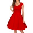thumbnail image 2 of Vestido elegante de mujer con cuello en V y corte en A - Manga corta, cintura entallada, color liso, versátil para informal/trabajo - Mezcla de poliéster, 2 of 6