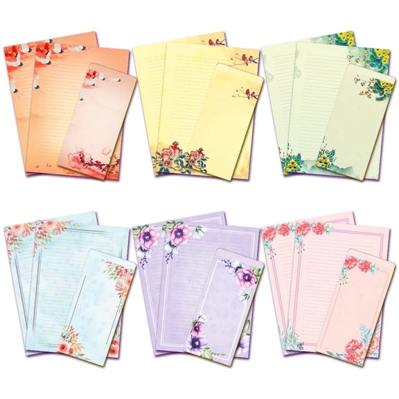 Anzon Mories 72 Pcs Stationery Set A4 (48 Sheets Writing Letter   24 Envelopes), Vintage Floral Japanese stationary Paper 2 Side Lined, College Ruled