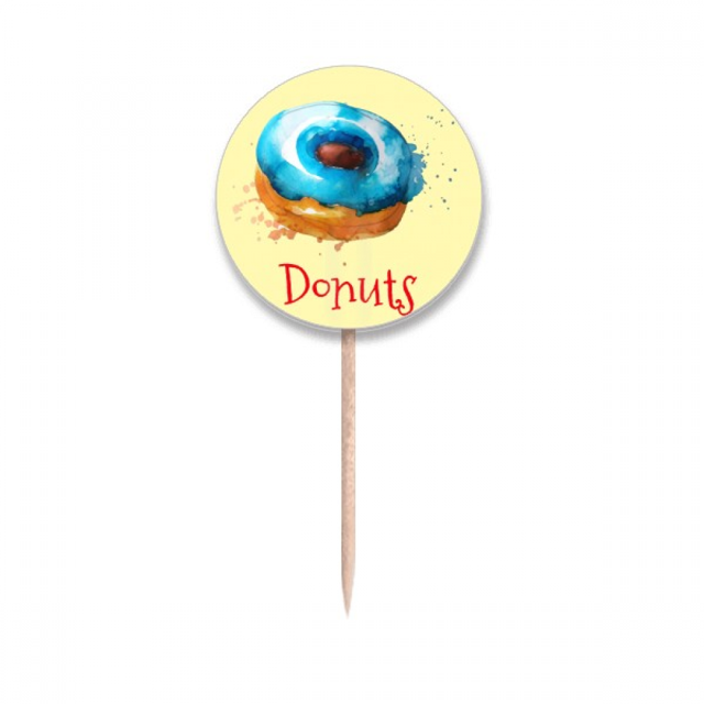 Watercolor Hand-painted Blue Dessert Toothpick Flags Round Labels Party Decoration