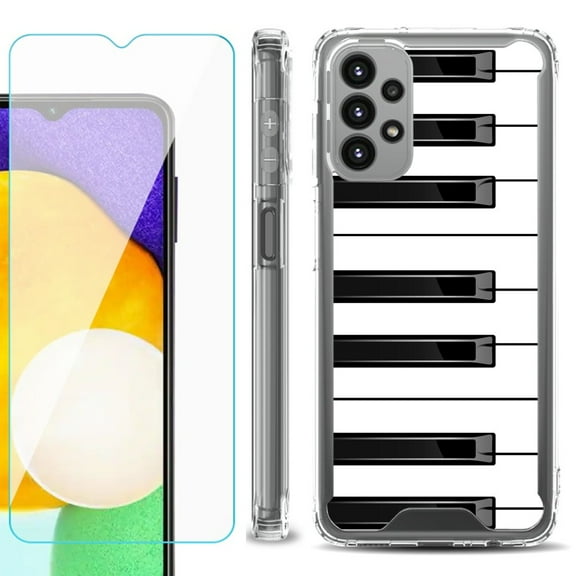 Shockproof Bumper Phone Case for Samsung Galaxy A23 5G, with Tempered Glass Screen Protector, by OneToughShield ® - Piano Design