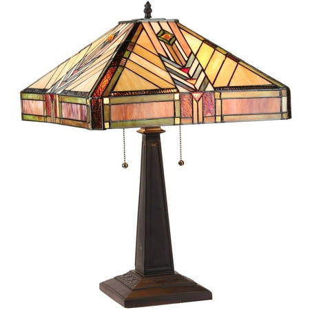 Chloe Lighting Edward Tiffany-Style 2-Light Mission Table Lamp with 16" Shade