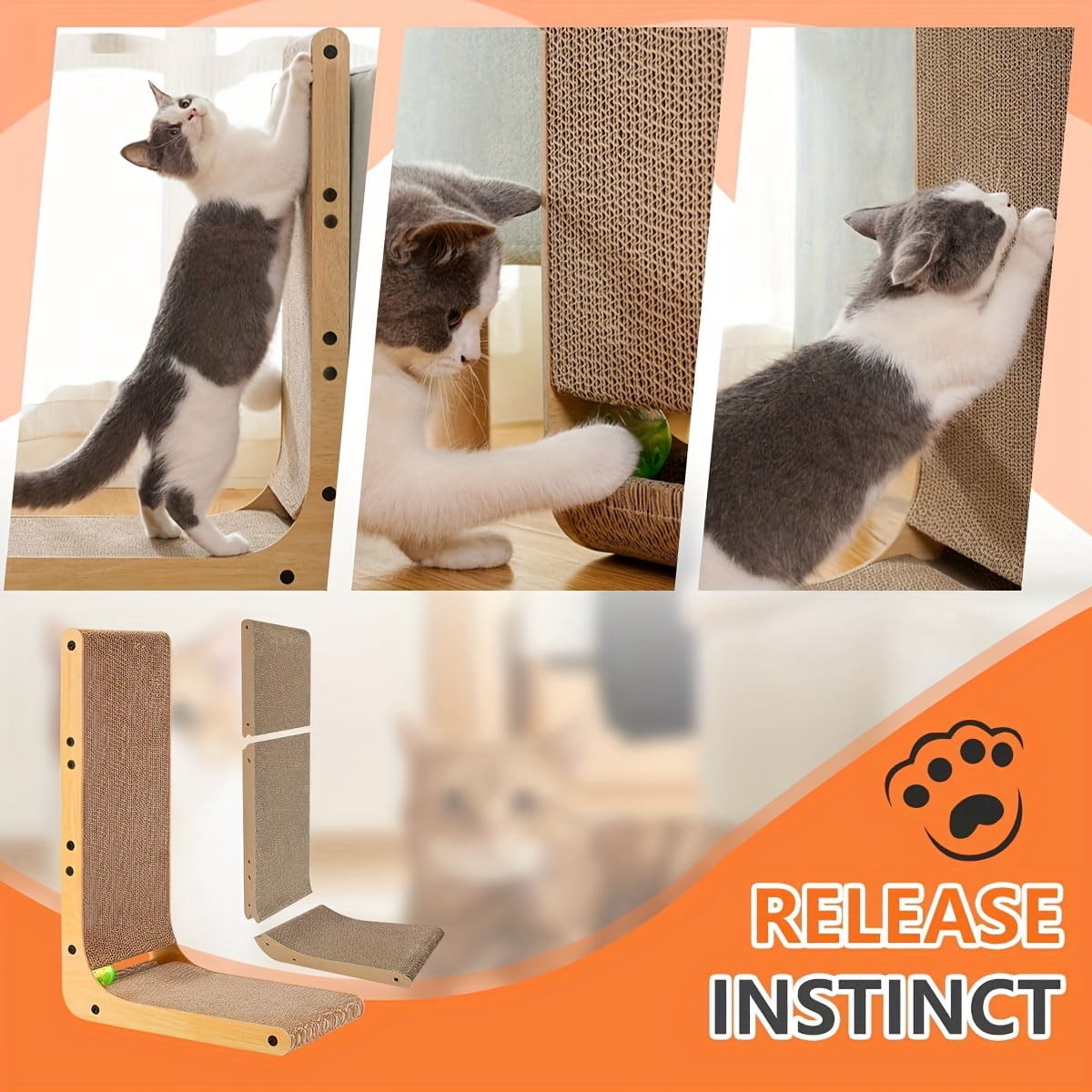 Durable L-Shaped Cat Scratcher Post with Ball Toy | Multi-Level Vertical Design, Scratching Pads for Indoor Cats | Promotes Claw Health & Mental Stimulation