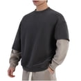 thumbnail image 2 of DAFPZW Men's 2025 Spring Winter Long Sleeve Shirt Casual Round Neck Loose Basic Shirts Trendy Patchwork Color Block Blouse, 2 of 5