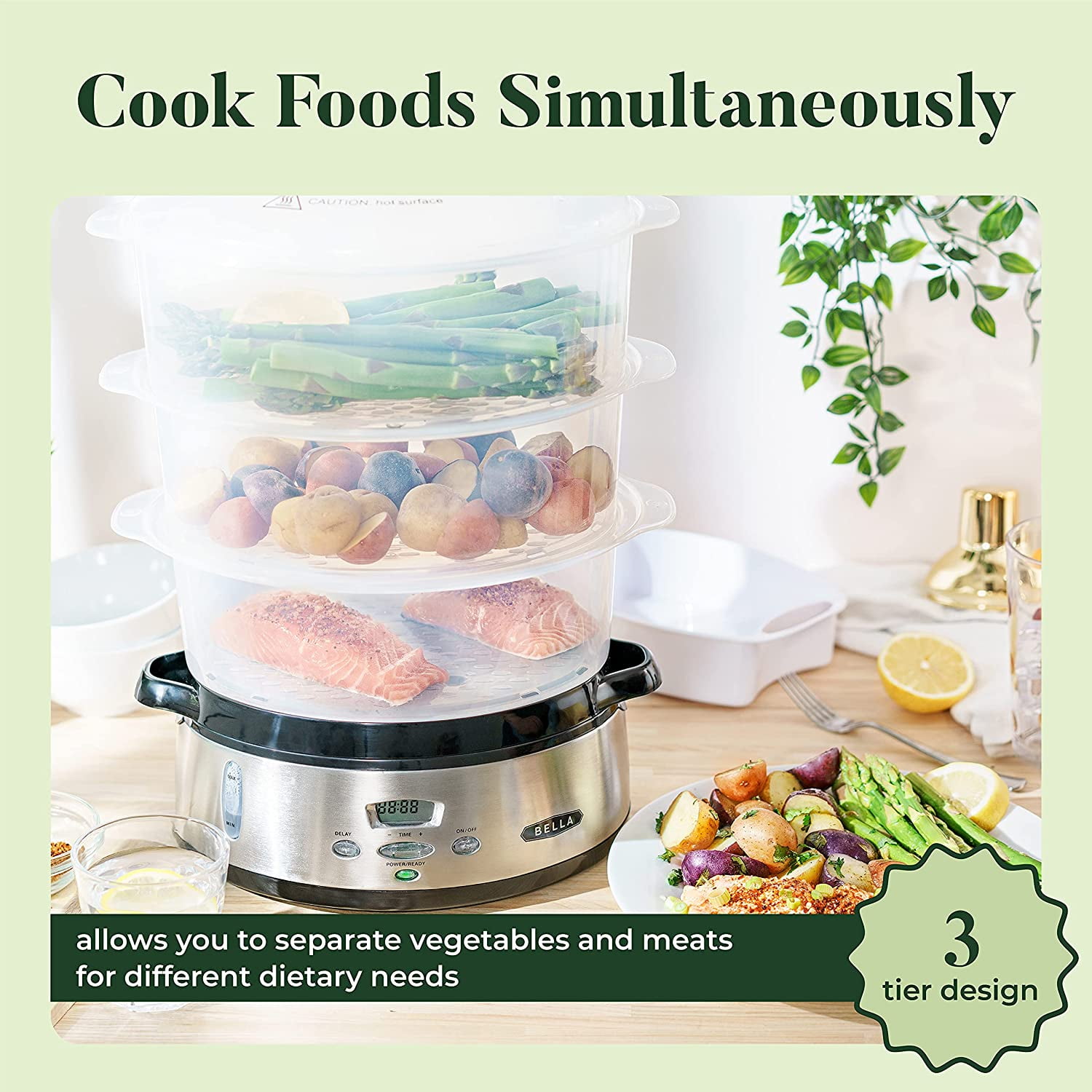BELLA Two Tier Food Steamer Healthy Fast Simultaneous Cooking Stackable