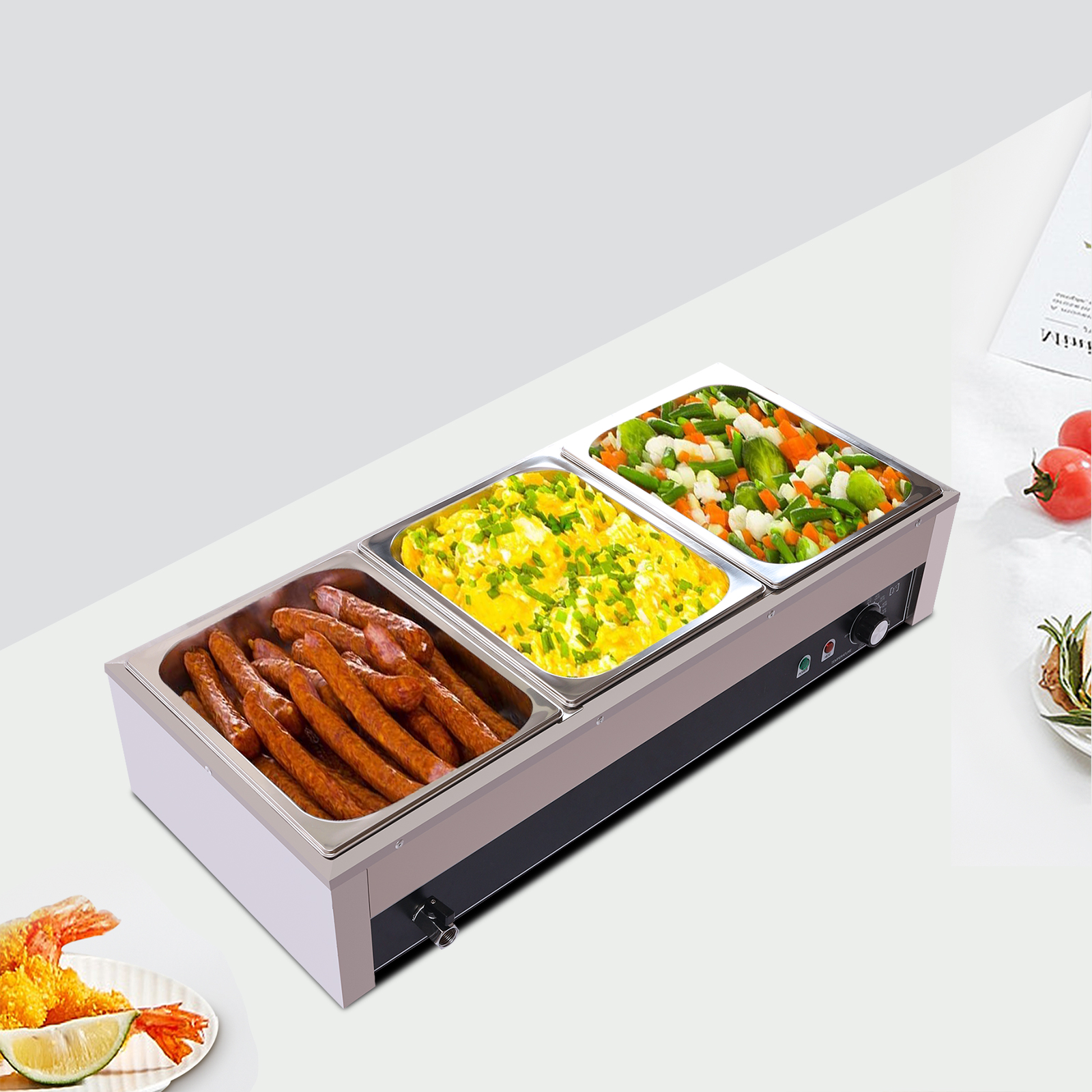 Miumaeov Commercial Countertop Steam Table Catering Food Warmer, 1500W