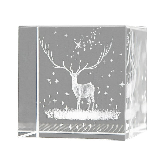 Adornos de grabado de pisapapeles de cristal 3D, de señal meteorológica, artesanías, recuer para el hogar, oficina, decoración de boda Fe Alce Baoblaze Cubo de cristal