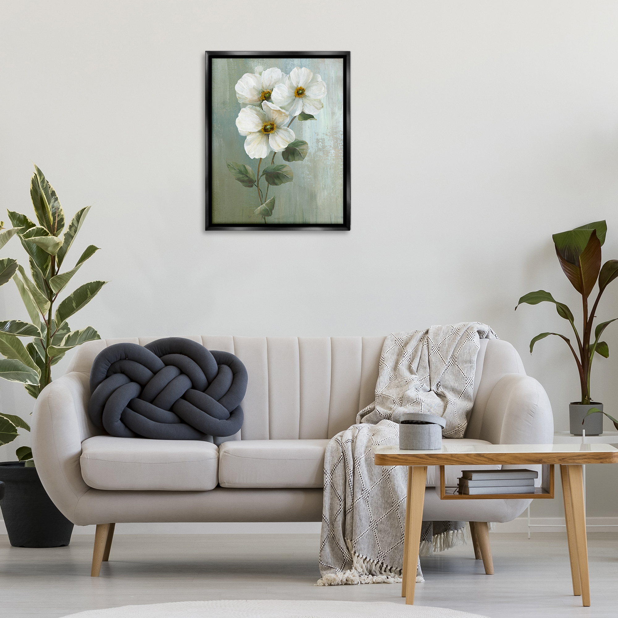 Stupell Industries Apple Blossom Sprigs Plants & Flowers Painting Black Floater Framed Canvas Art Print Wall Art, 25 x 31