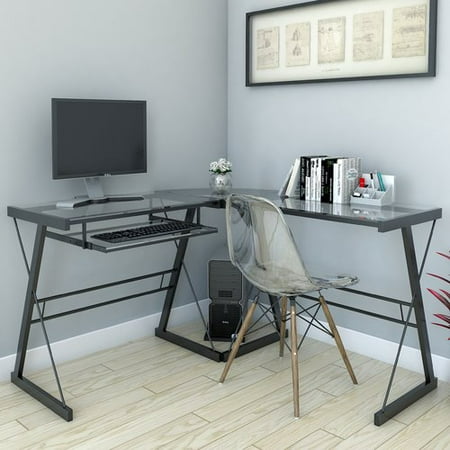 Ryan Rove Madison 3 Piece L Shaped Computer Desk - Home and Office Corner Organizer with Side Table and Keyboard Tray - Laptop
