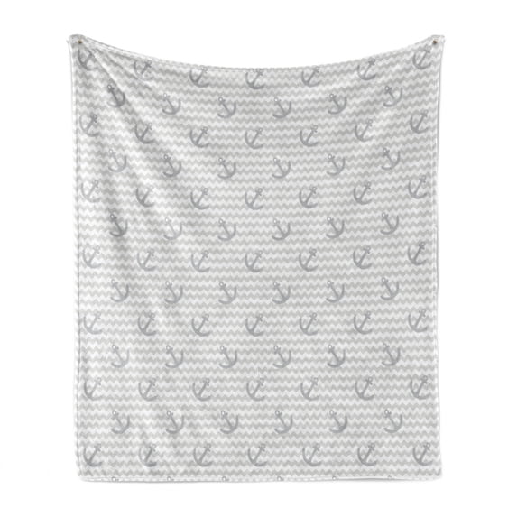 Grey Chevron Soft Flannel Fleece Throw Blanket, Marine Theme Zig Zags Pattern with Sea Element Tile Sailor Design, Cozy Plush for Indoor and Outdoor Use, 60" x 80", Pale Grey and White, by Ambesonne