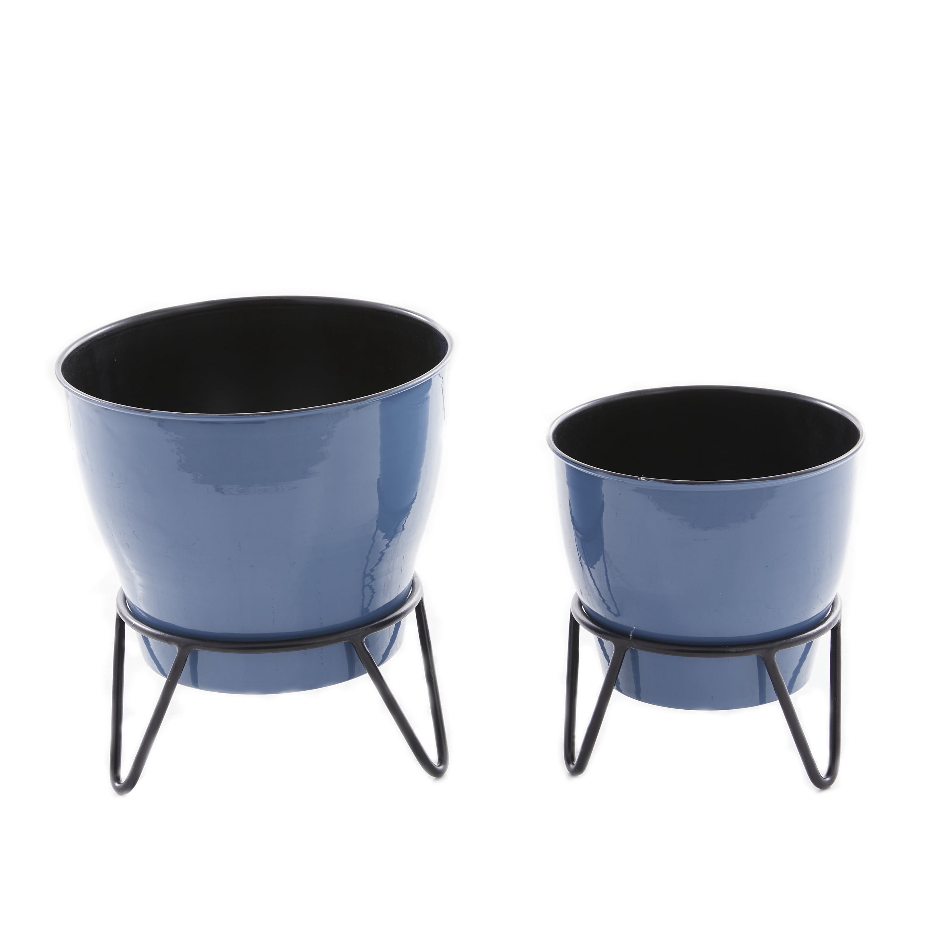 DecMode 11", 9"H Blue Metal Planter (2 Count)