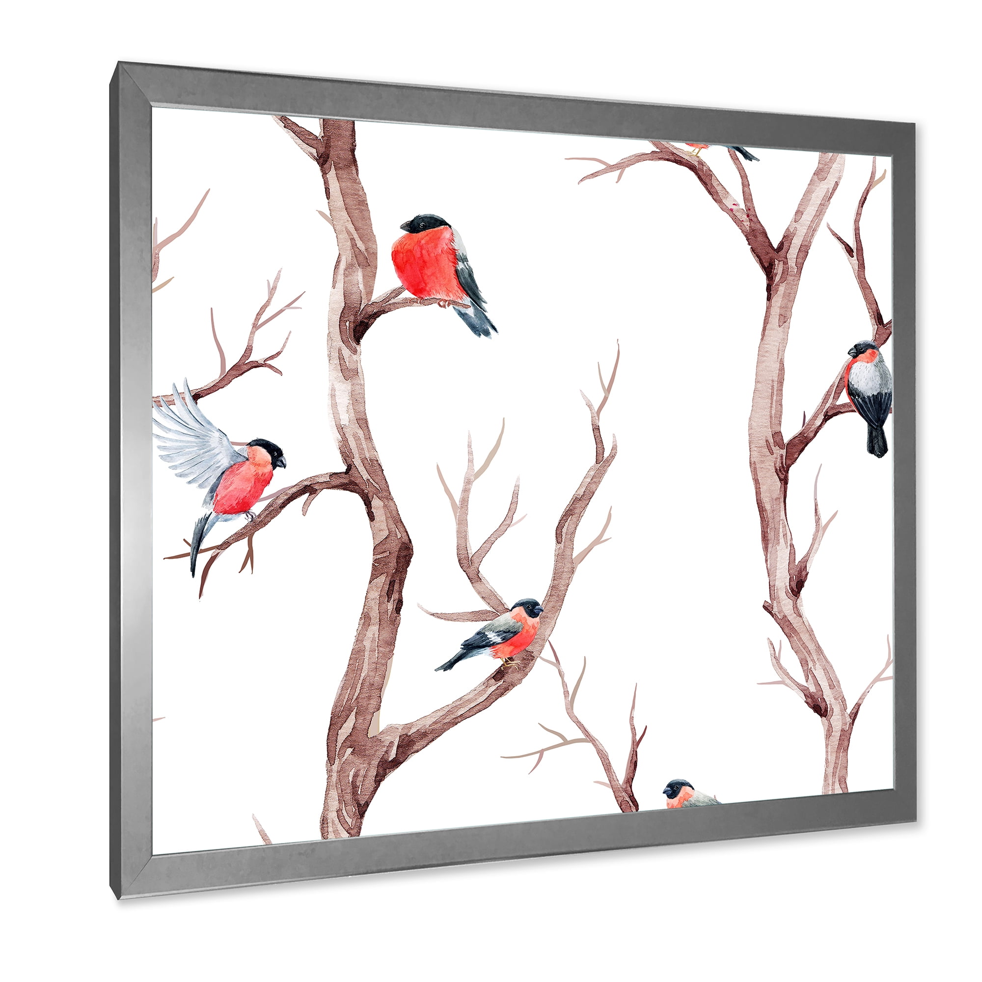 Designart 'Little Birds Sitting On The Tree Branches III' Traditional Framed Art Print