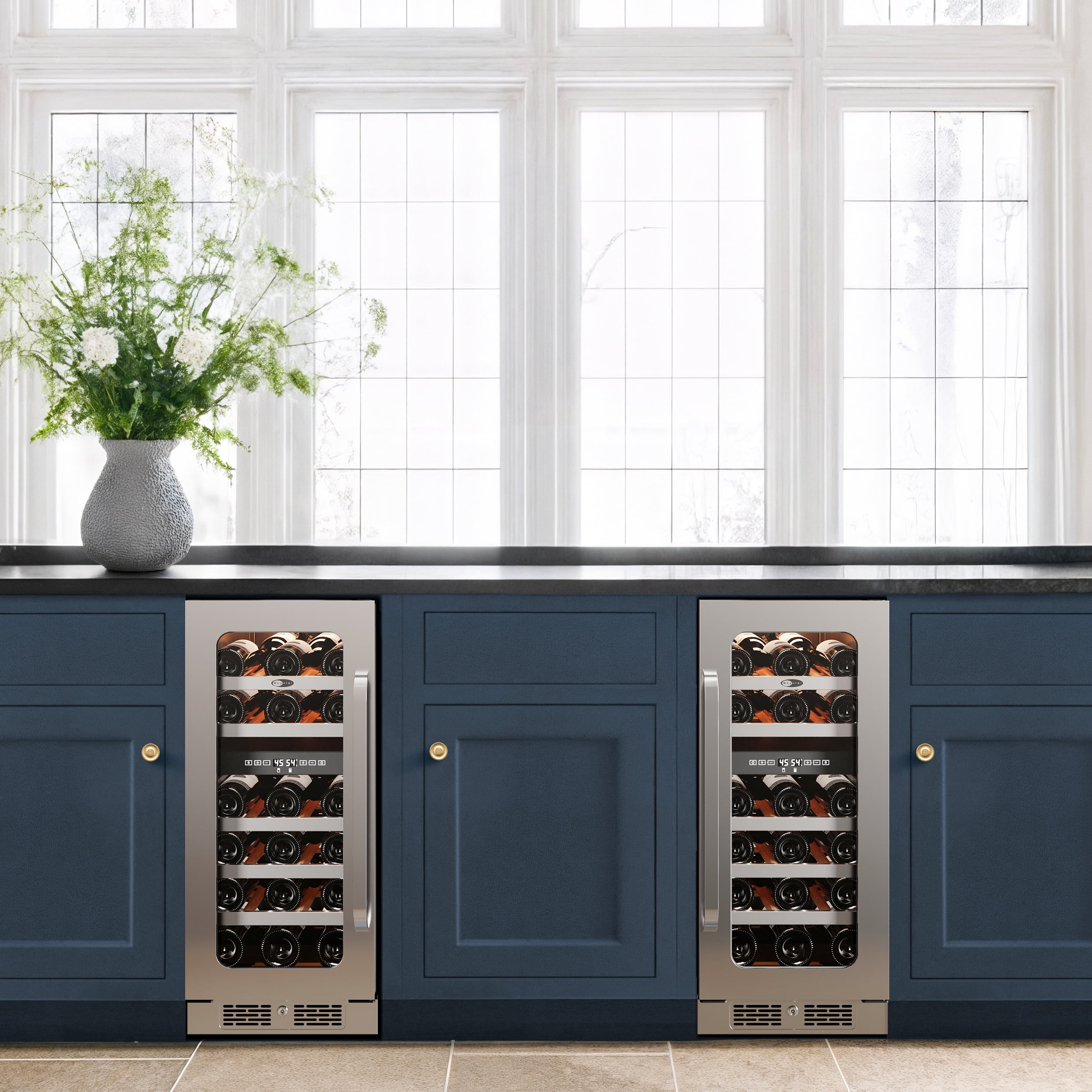 Whynter 30 Inch Dual Zone 58 Bottle Wine Fridge Cooler -Dual Zone 2 Pack Wine Fridge with Glass Door, Small Wine Refrigerator with 3 LED Light Built-in for Home Bar Kitchen